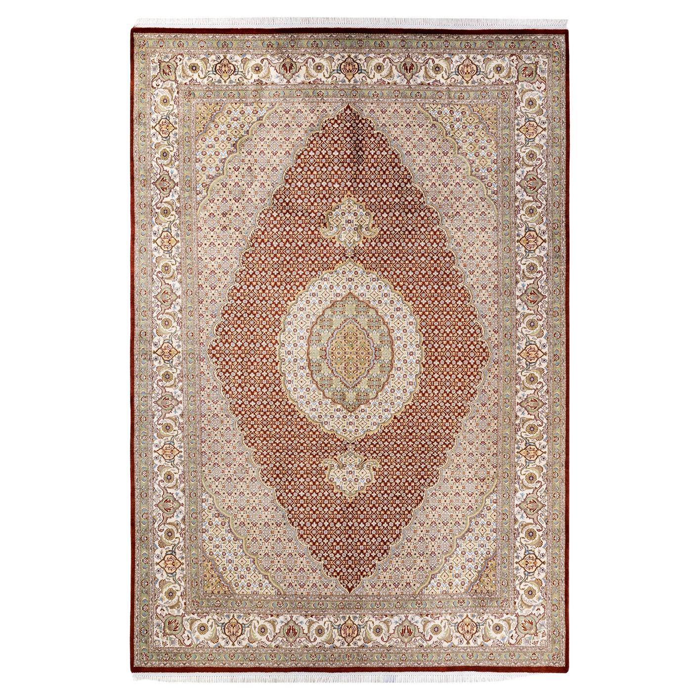 One of a Kind Hand Knotted Traditional Oriental Mogul Orange Area Rug For Sale
