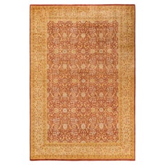 One of a Kind Hand Knotted Traditional Oriental Mogul Orange Area Rug