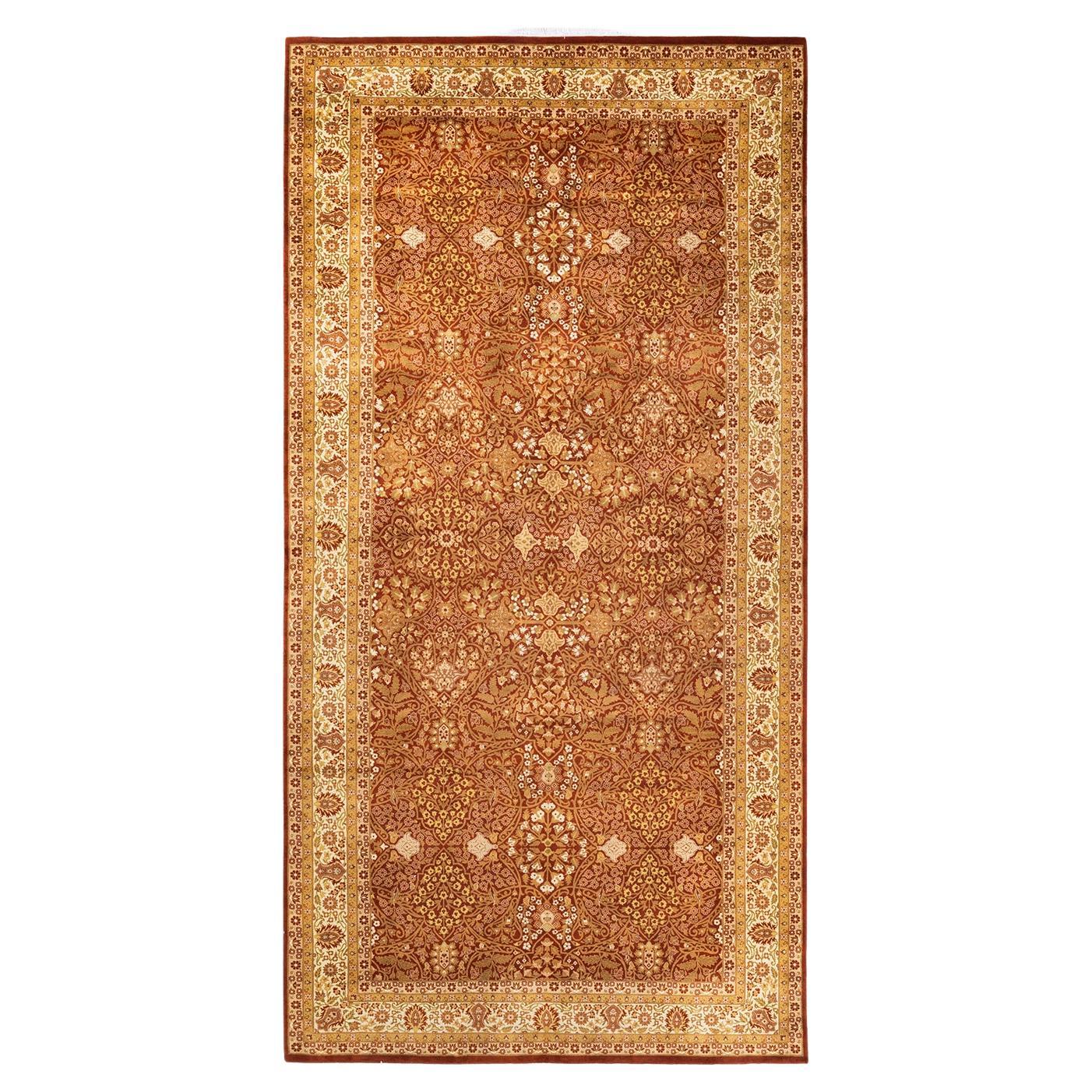 Einzigartiger, handgeknpfter, traditioneller Orientalischer Mogul-Teppich in Orange