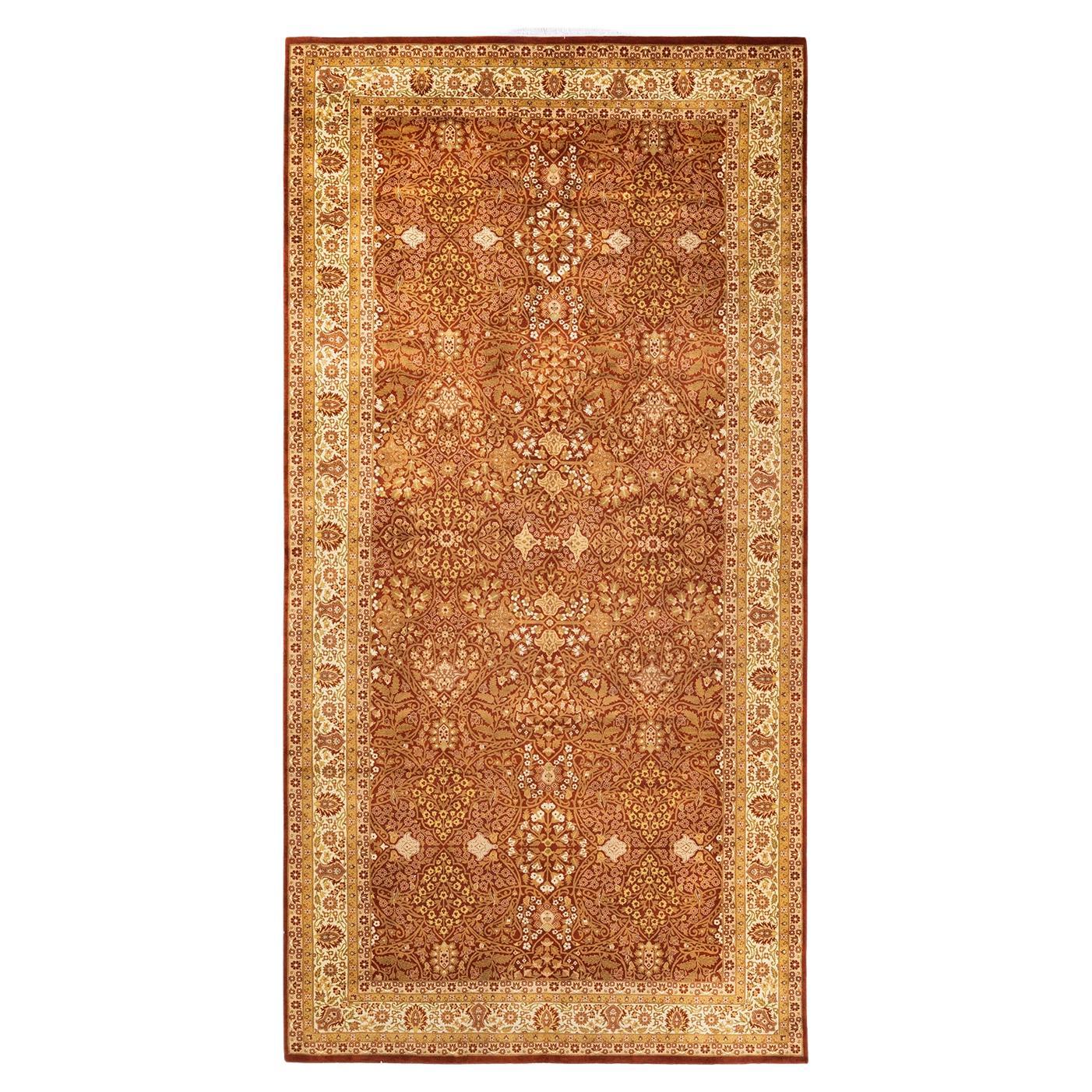 One of a Kind Hand Knotted Traditional Oriental Mogul Orange Area Rug