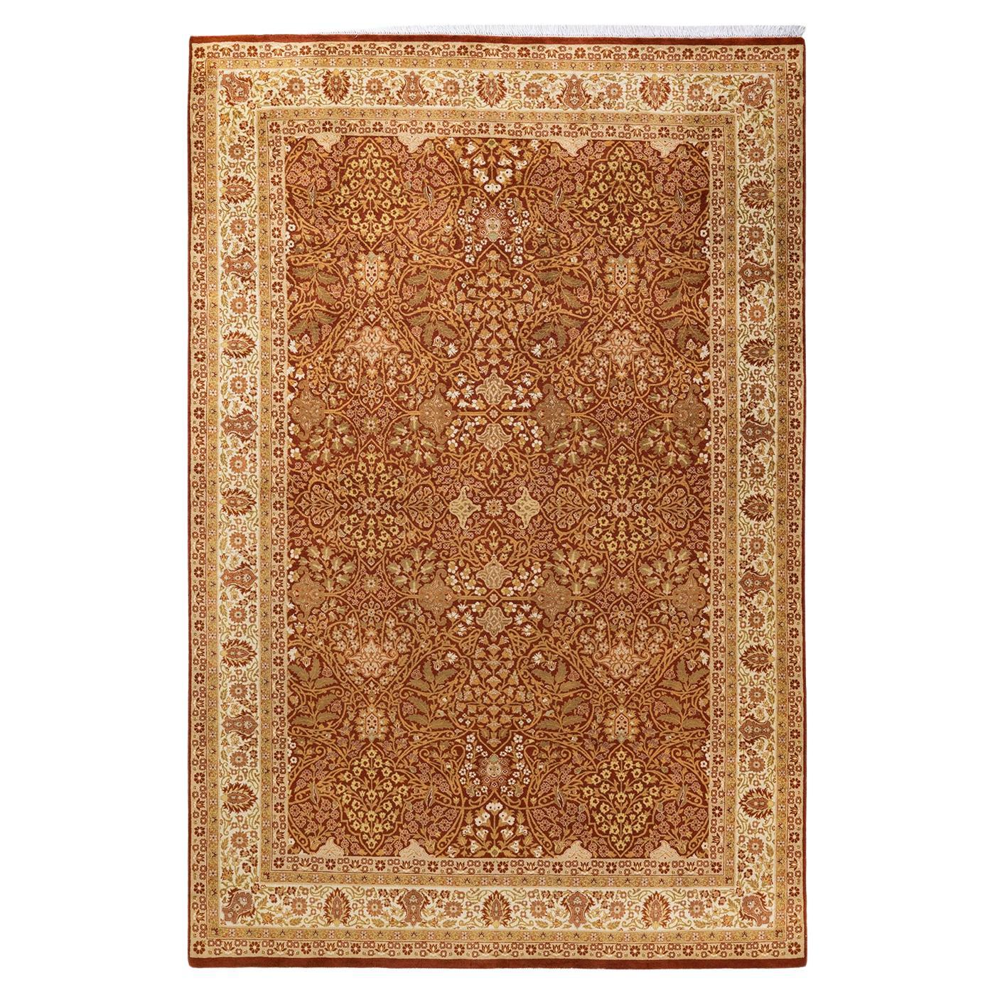One of a Kind Hand Knotted Traditional Oriental Mogul Orange Area Rug