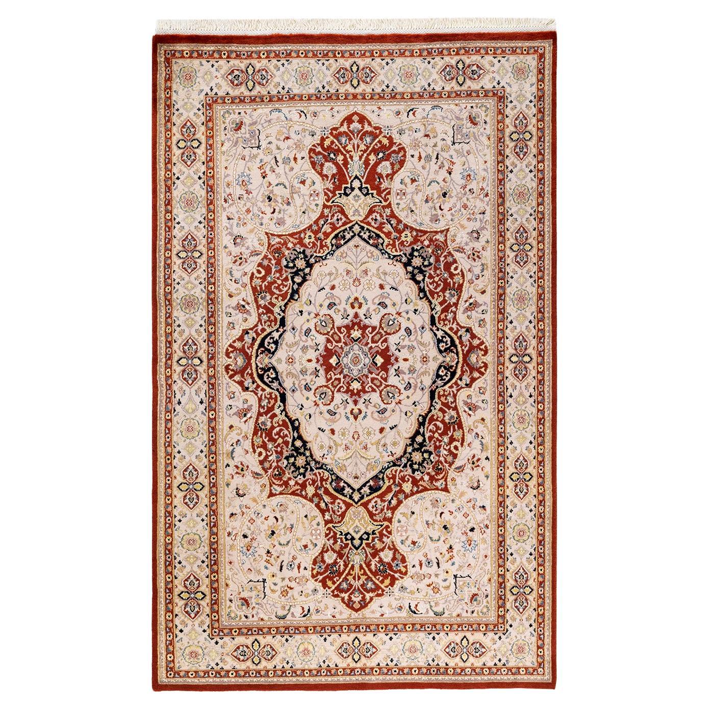 Tapis traditionnel oriental Mogul orange, unique en son genre, nou  la main. en vente