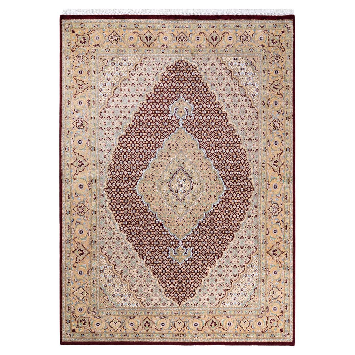 One of a Kind Hand Knotted Traditional Oriental Mogul Orange Area Rug