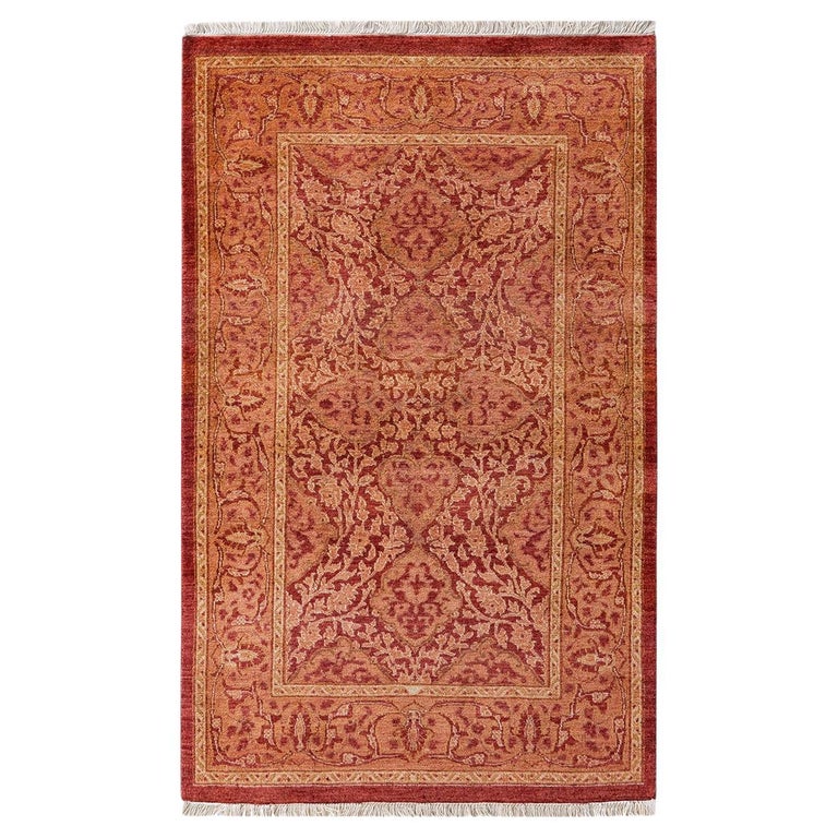 One of a Kind Hand Knotted Traditional Oriental Mogul Orange Area Rug ...