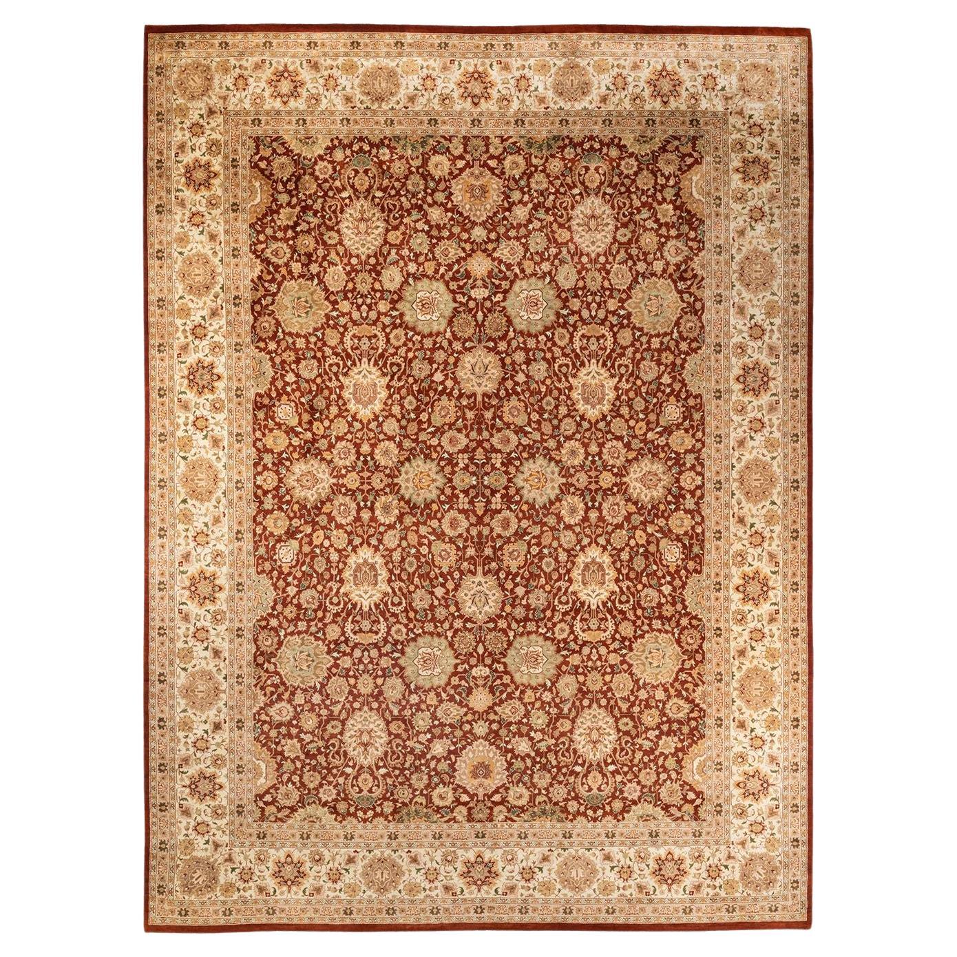 One of a Kind Hand Knotted Traditional Oriental Mogul Orange Area Rug