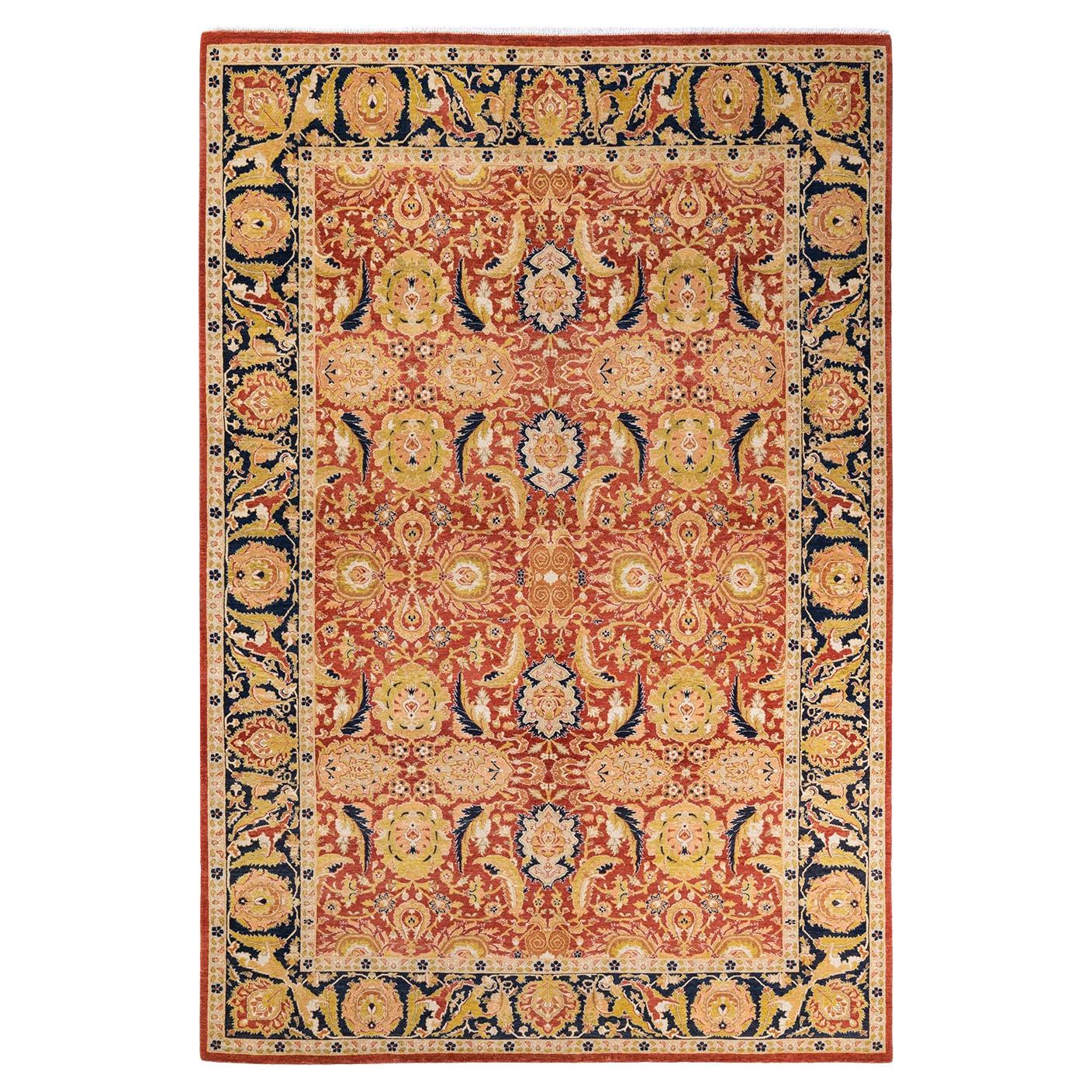 One of a Kind Hand Knotted Traditional Oriental Mogul Orange Area Rug