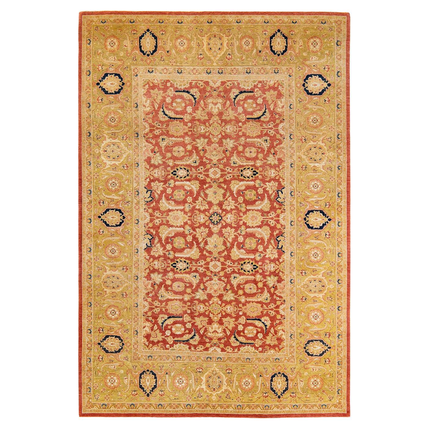 One of Kind Hand Knotted Traditional Oriental Mogul Orange Area Rug