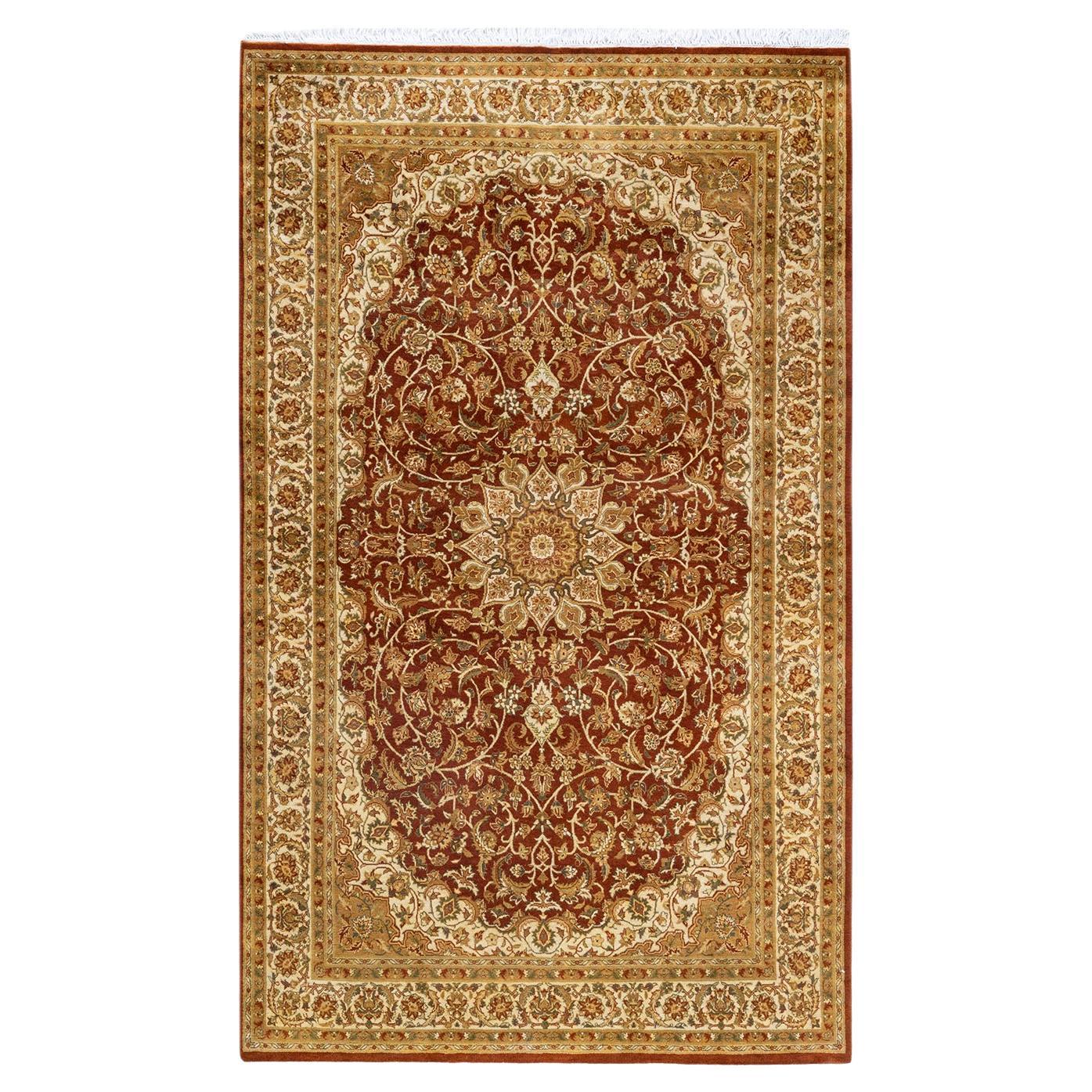 One of a Kind Hand Knotted Traditional Oriental Mogul Orange Area Rug