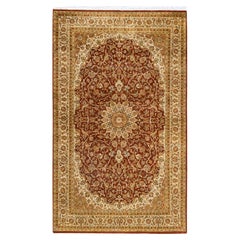One of a Kind Hand Knotted Traditional Oriental Mogul Orange Area Rug