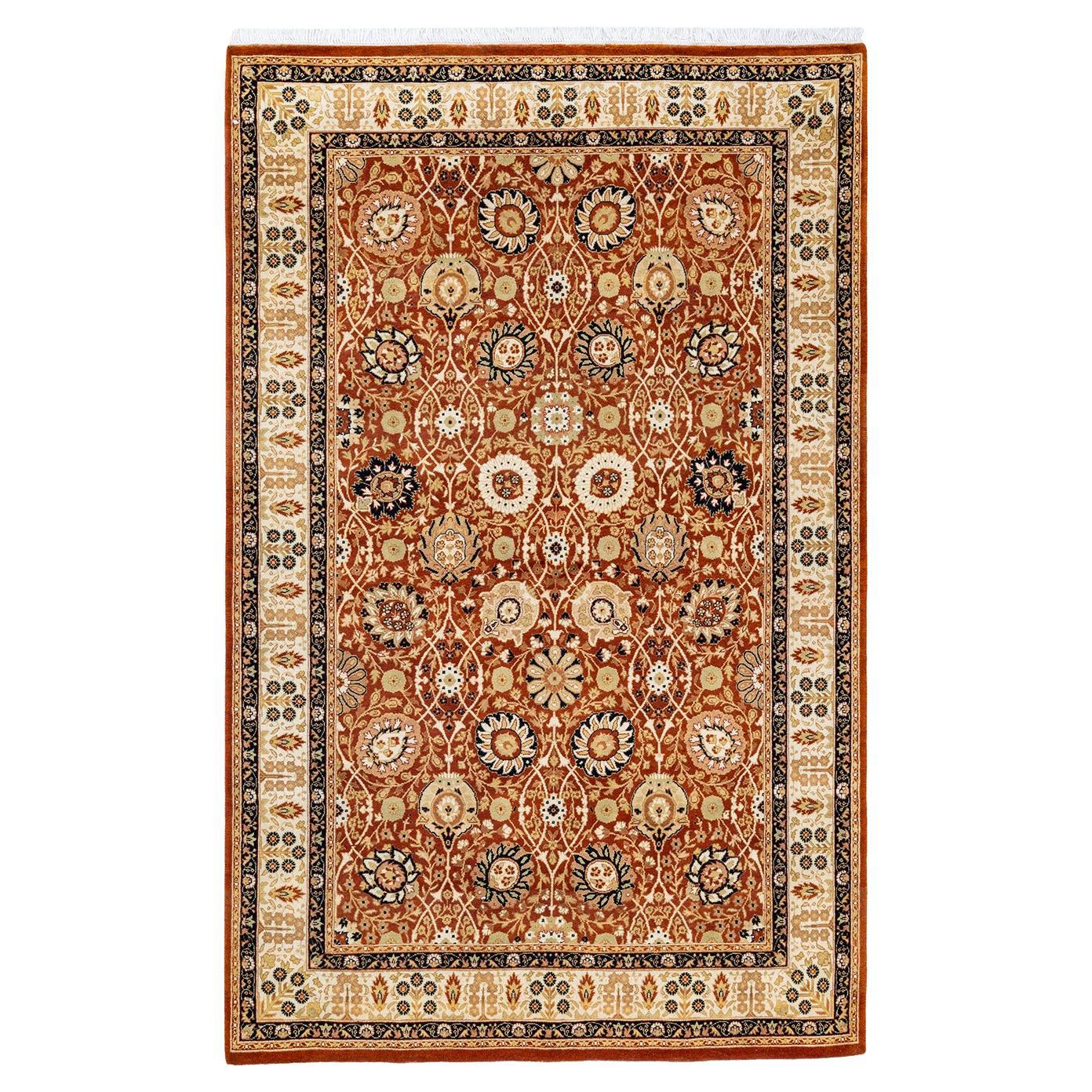 One of a Kind Hand Knotted Traditional Oriental Mogul Orange Area Rug