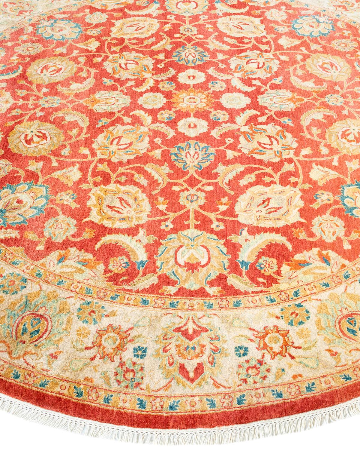 One of a Kind Hand Knotted Traditional Oriental Mogul Orange Round Area Rug In New Condition For Sale In Norwalk, CT