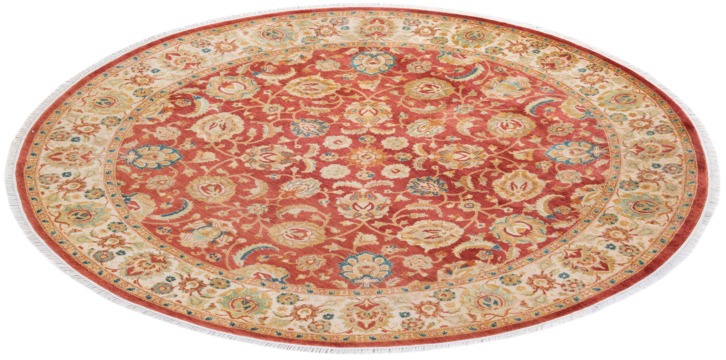 One of a Kind Hand Knotted Traditional Oriental Mogul Orange Round Area Rug For Sale 2