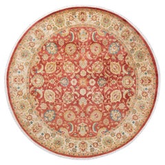 One of a Kind Hand Knotted Traditional Oriental Mogul Orange Round Area Rug