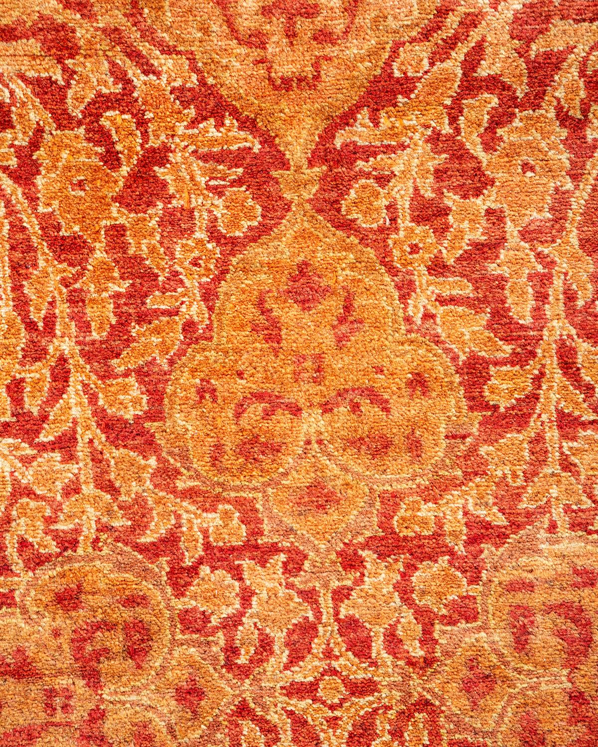 Pakistani One of a Kind Hand Knotted Traditional Oriental Mogul Orange Runner Area Rug For Sale