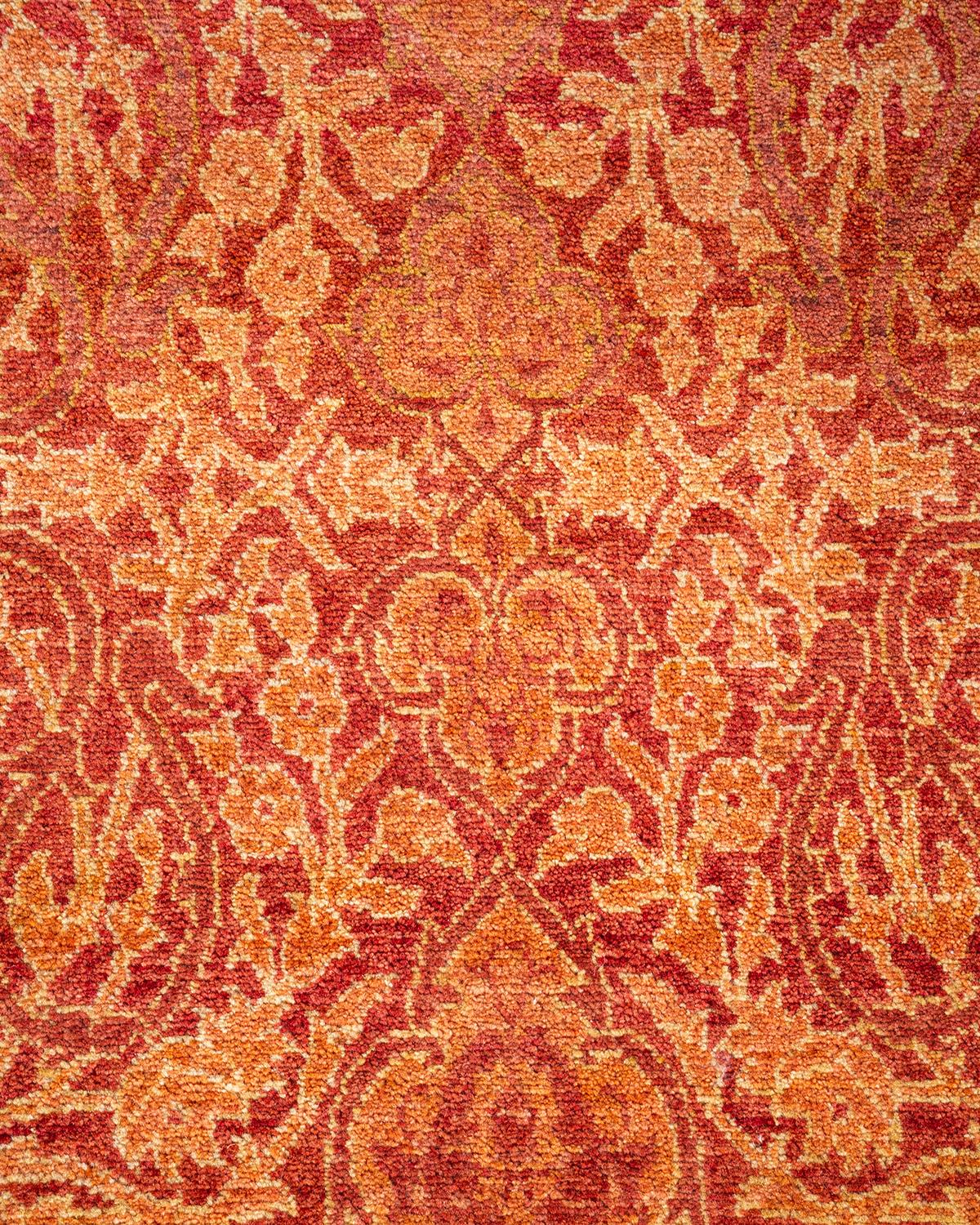 Pakistani One of a Kind Hand Knotted Traditional Oriental Mogul Orange Runner Area Rug For Sale