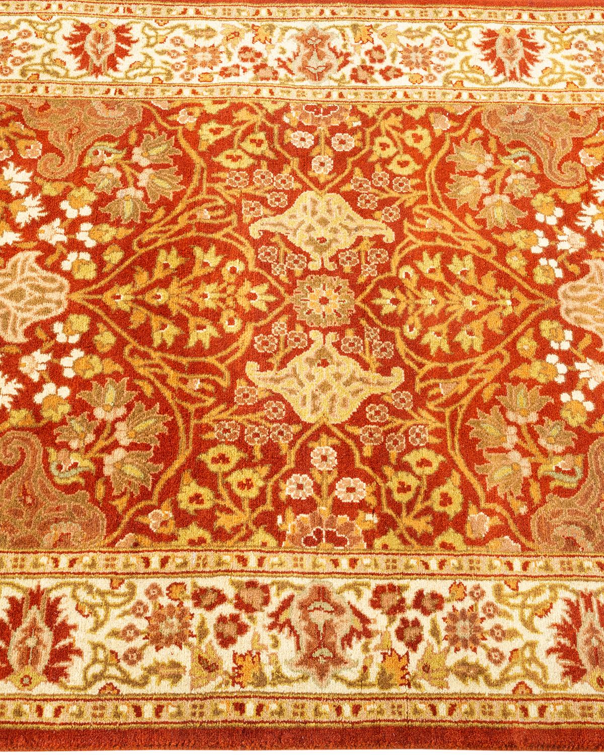 Einzigartige handgeknpfte traditionelle Oriental Mogul Orange Lufer Bereich Teppich im Zustand „Starke Gebrauchsspuren“ im Angebot in Norwalk, CT