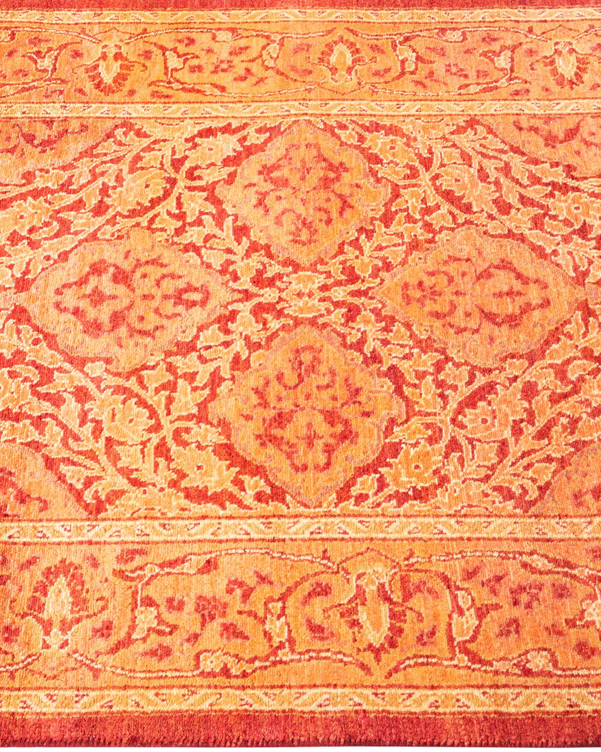Contemporary One of a Kind Hand Knotted Traditional Oriental Mogul Orange Runner Area Rug For Sale