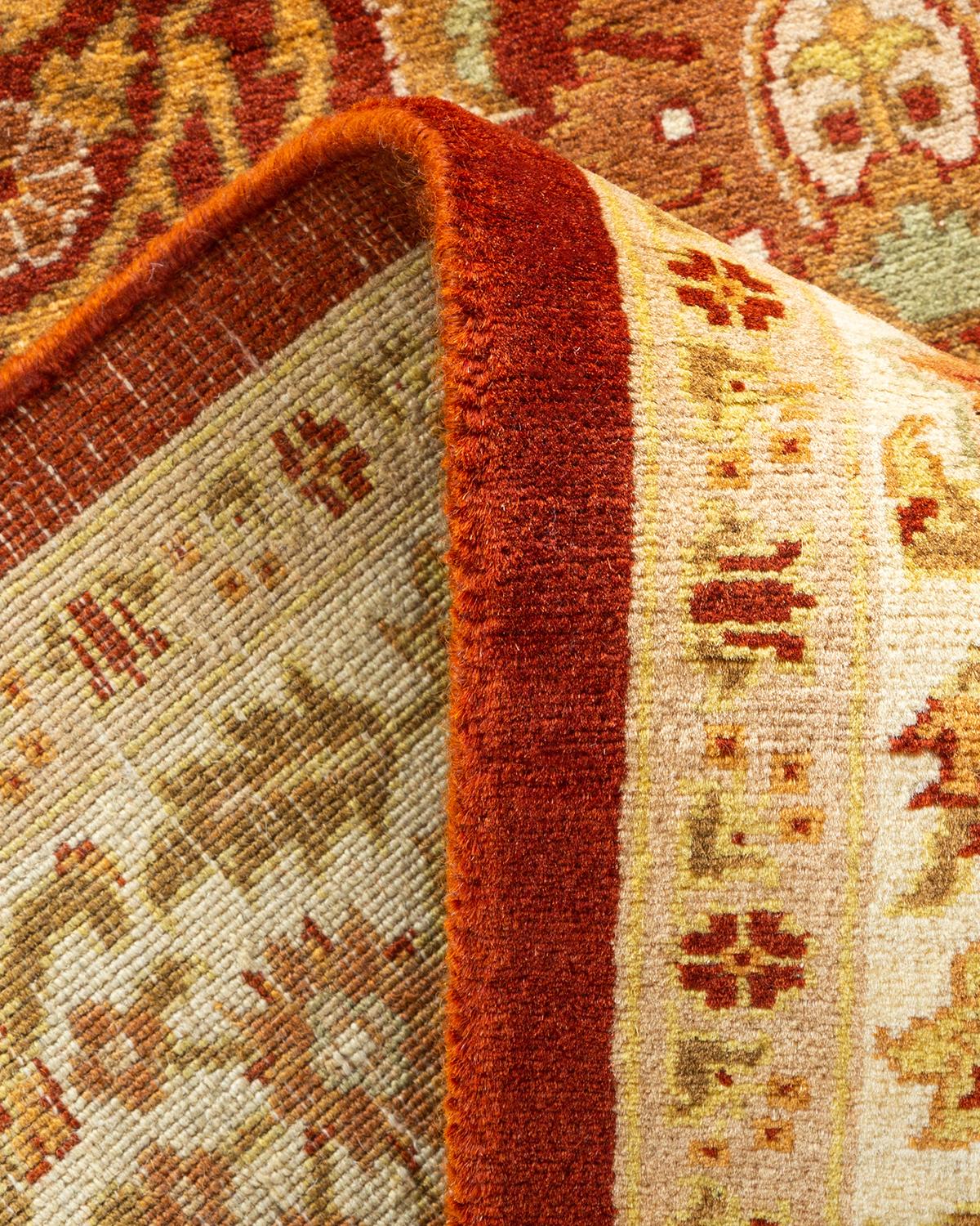 Einzigartige handgeknpfte traditionelle Oriental Mogul Orange Lufer Bereich Teppich (Wolle) im Angebot