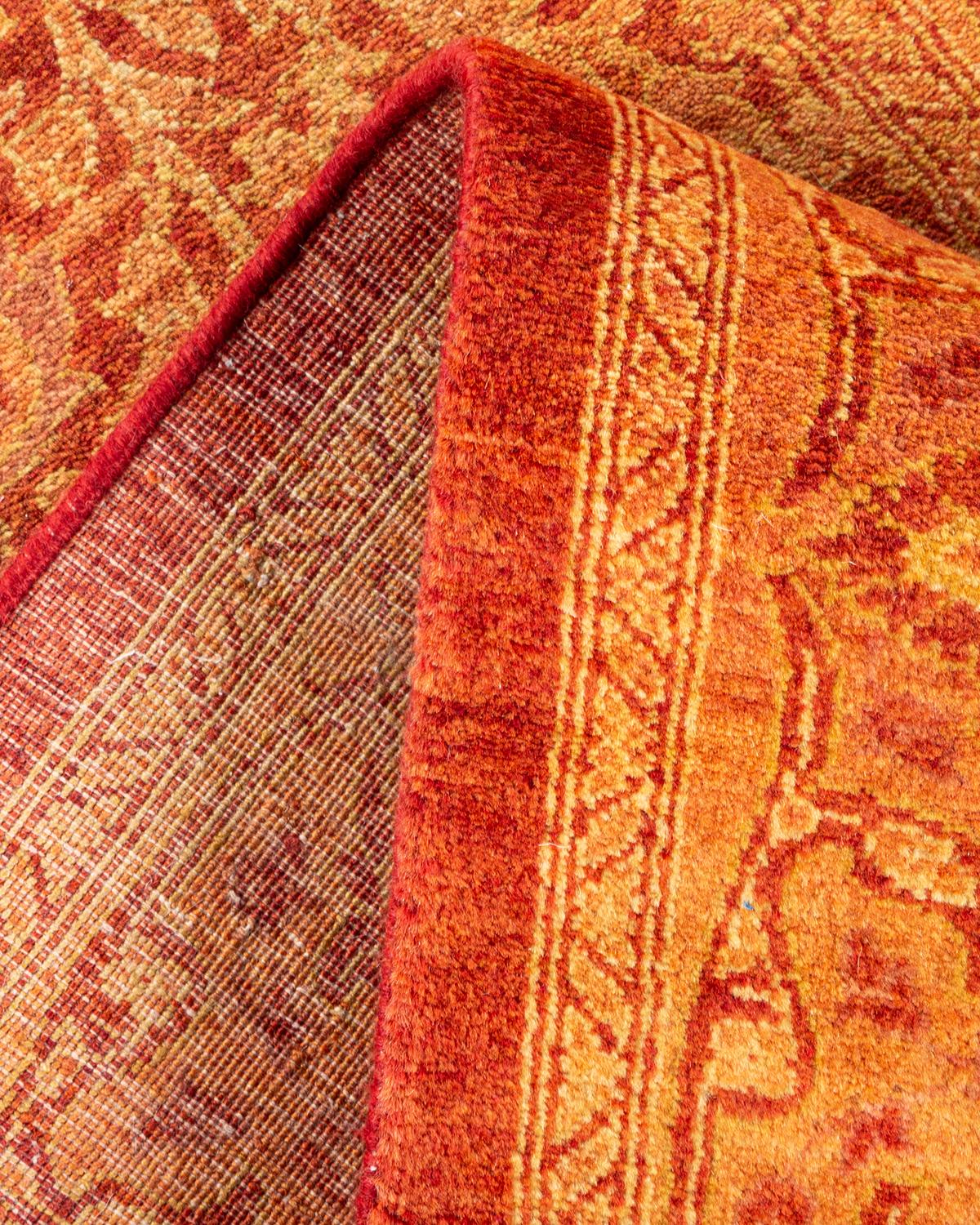 Einzigartige handgeknüpfte traditionelle Oriental Mogul Orange Läufer Bereich Teppich (Wolle) im Angebot