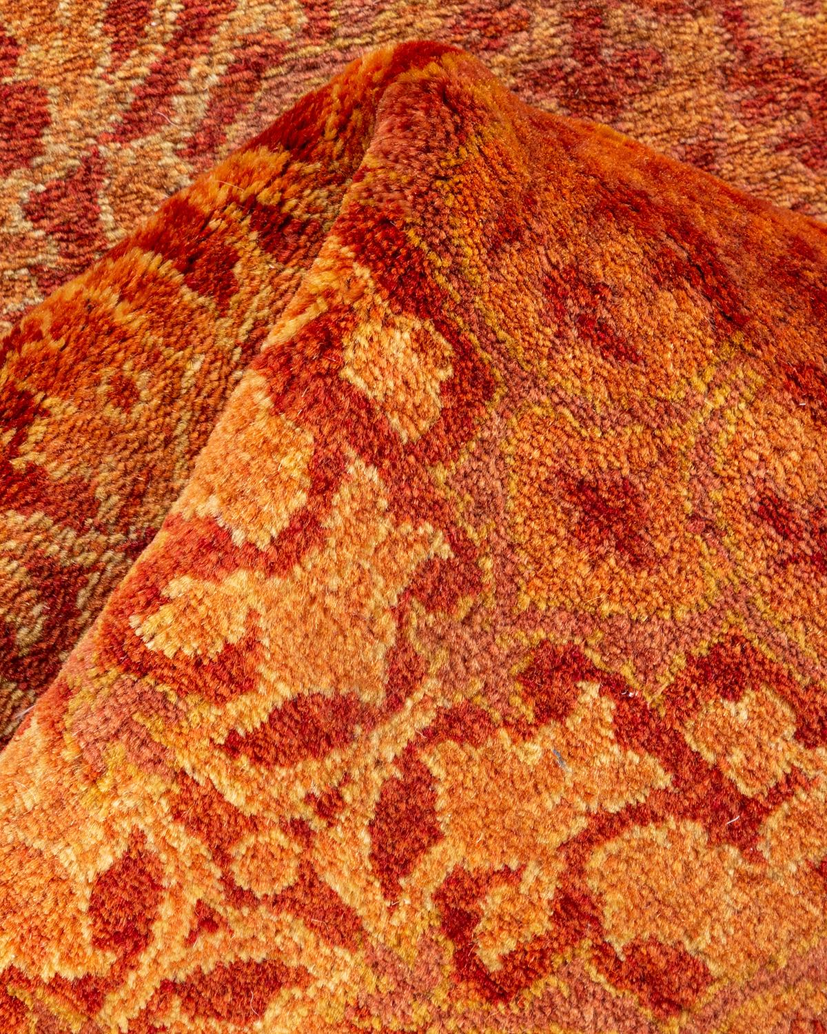Einzigartige handgeknüpfte traditionelle Oriental Mogul Orange Läufer Bereich Teppich im Angebot 1