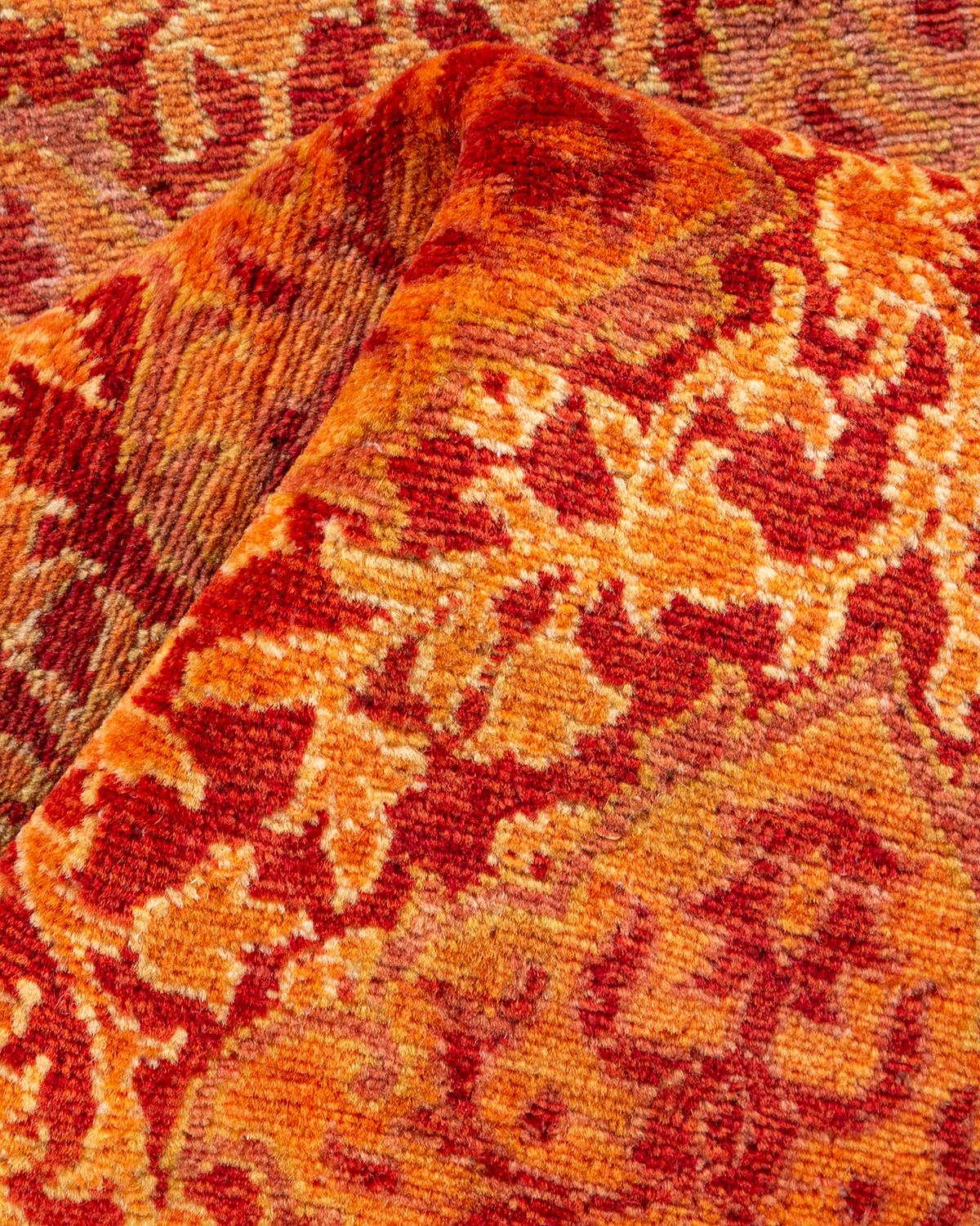 Einzigartige handgeknüpfte traditionelle Oriental Mogul Orange Läufer Bereich Teppich im Angebot 1