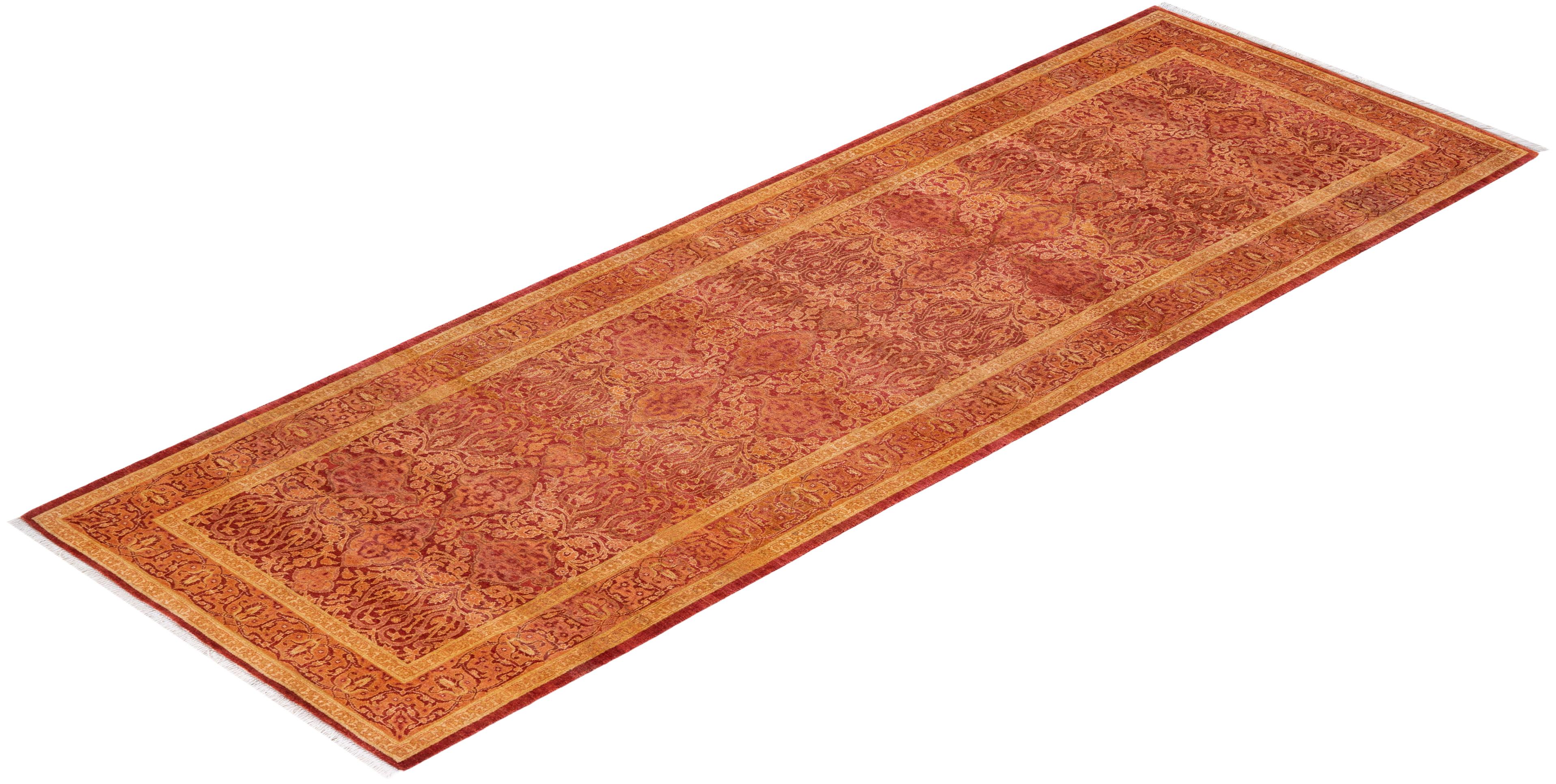 One of a Kind Hand Knotted Traditional Oriental Mogul Orange Runner Area Rug For Sale 2