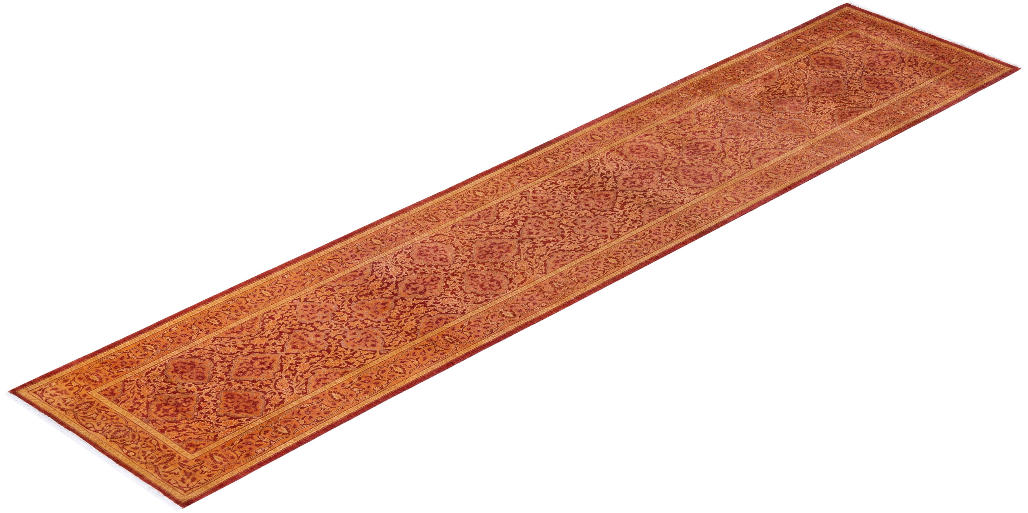 Einzigartige handgeknüpfte traditionelle Oriental Mogul Orange Läufer Bereich Teppich im Angebot 2