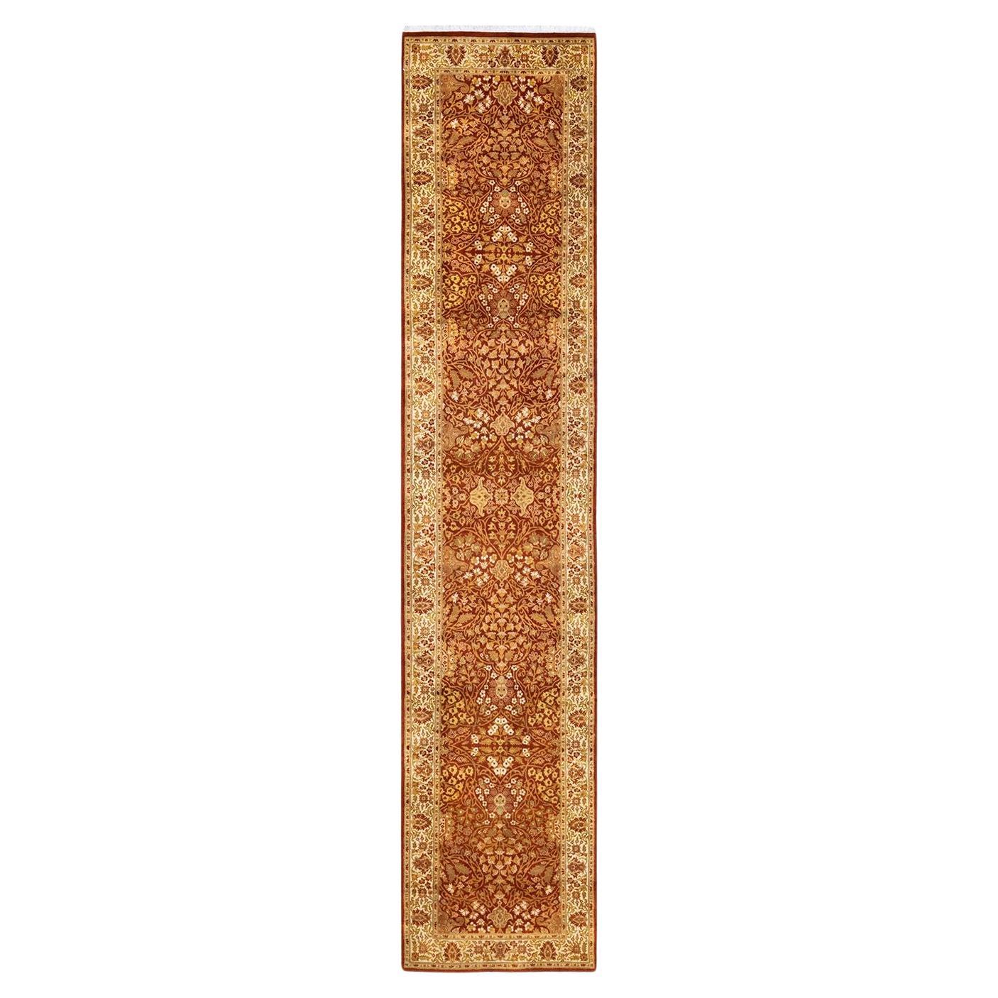One of a Kind Hand Knotted Traditional Oriental Mogul Orange Runner Area Rug