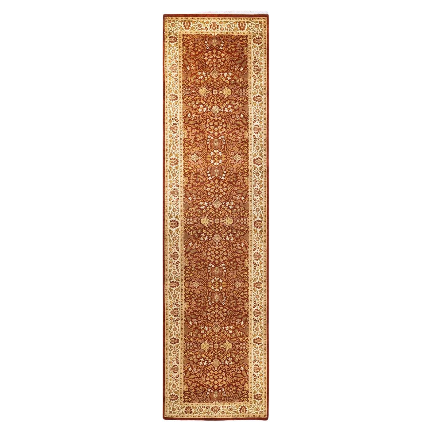 One of a Kind Hand Knotted Traditional Oriental Mogul Orange Runner Area Rug For Sale