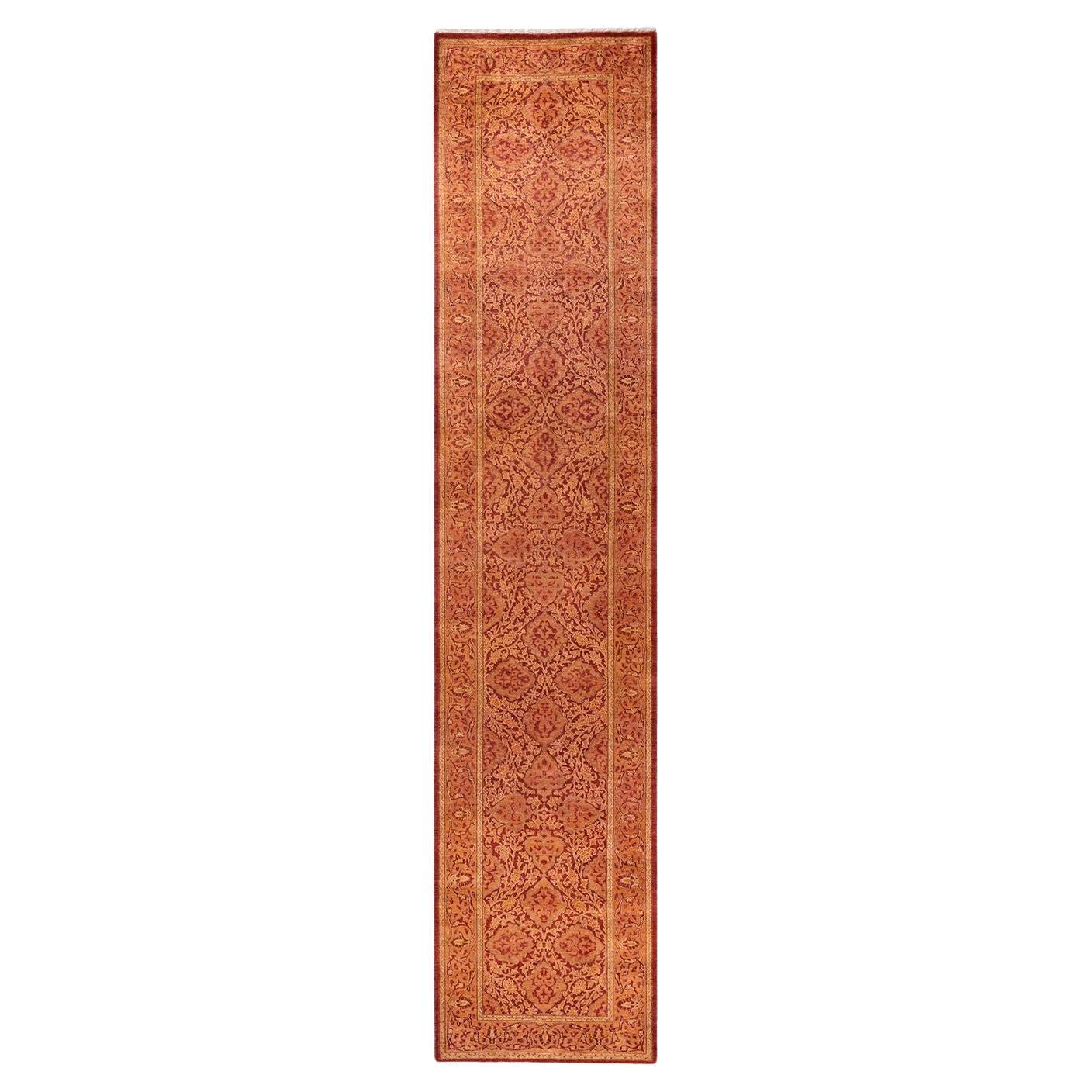 One of a Kind Hand Knotted Traditional Oriental Mogul Orange Runner Area Rug