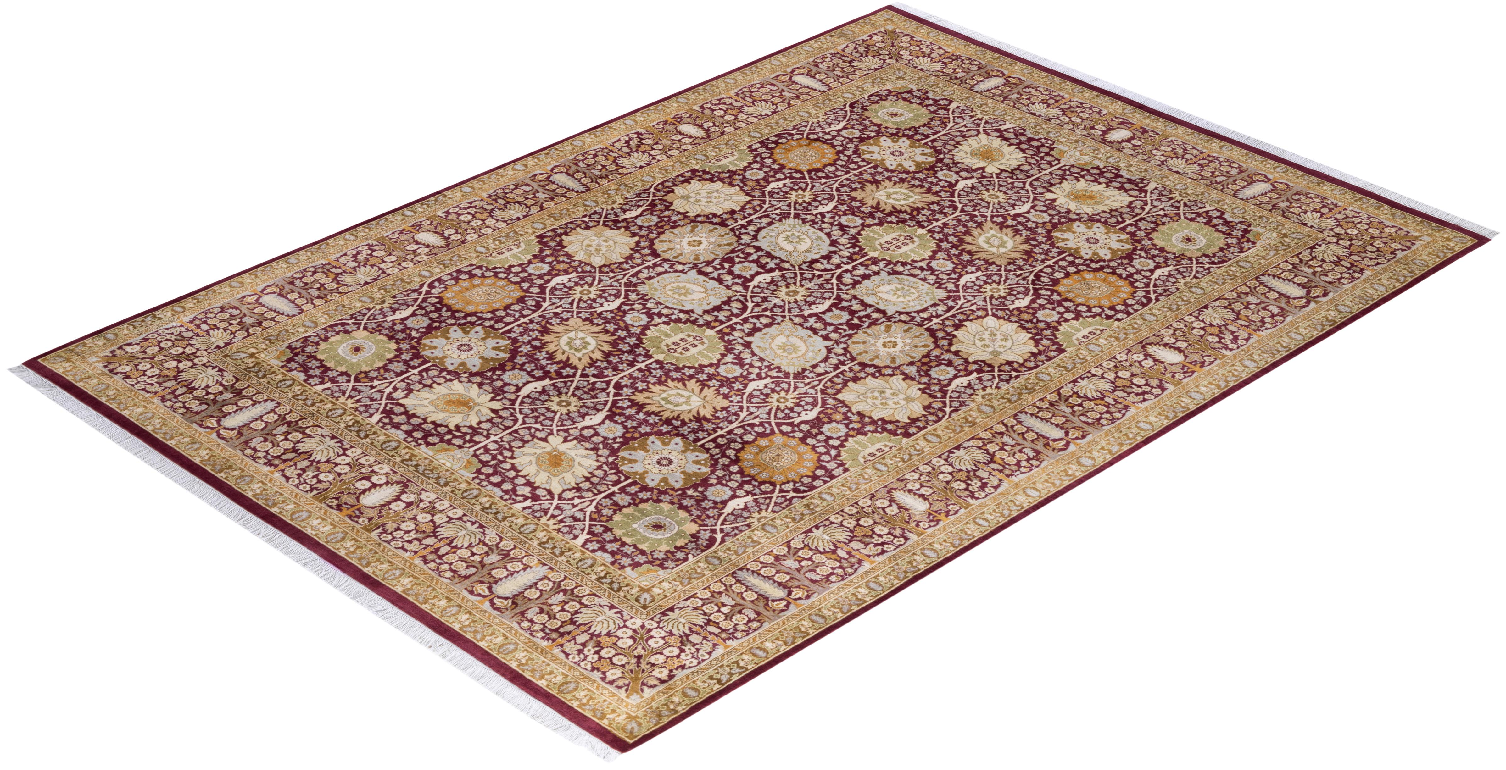 One of a Kind Hand Knotted Traditional Oriental Mogul Purple Area Rug For Sale 2