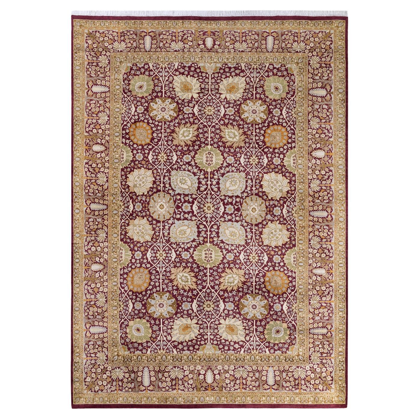 One of a Kind Hand Knotted Traditional Oriental Mogul Purple Area Rug For Sale