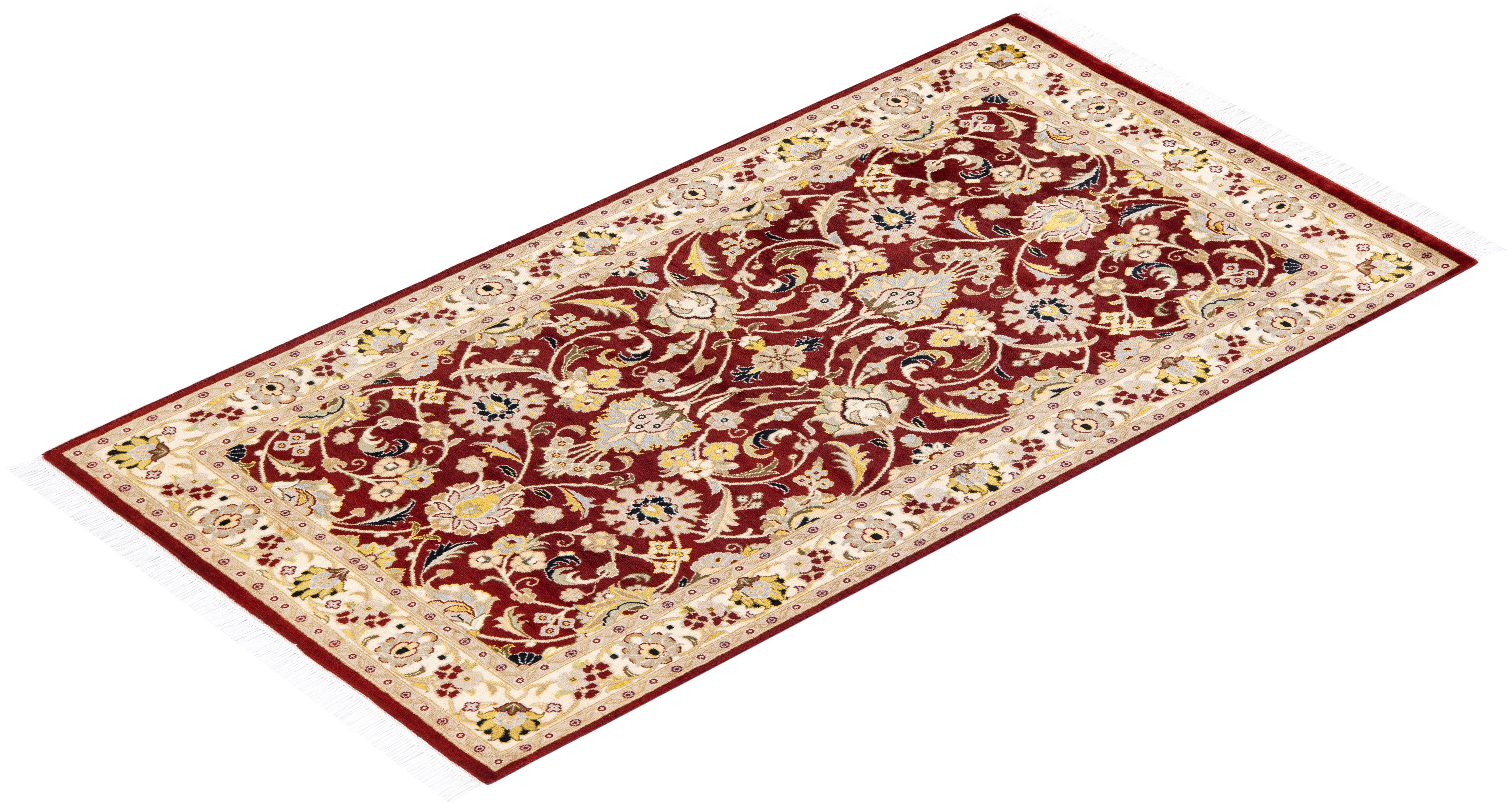 Handgeknüpfter traditioneller orientalischer Mogul-Roter Teppich, handgeknüpft, Unikat im Angebot 2