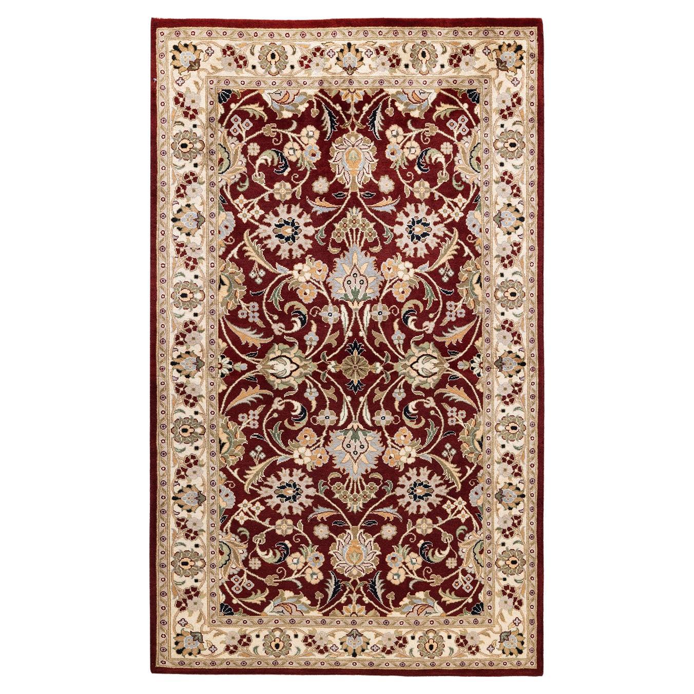 One-Of-A-Kind Hand Knotted Traditional Oriental Mogul Red Area Rug 3' 1" x 5' 1" For Sale