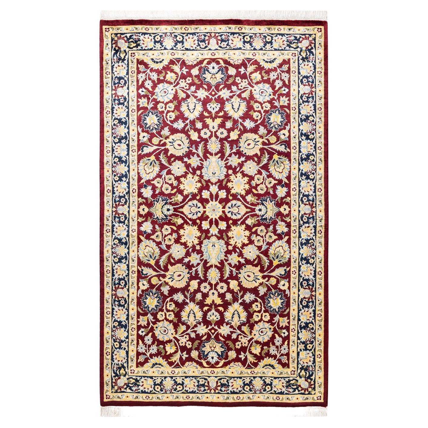 One-Of-A-Kind Hand Knotted Traditional Oriental Mogul Red Area Rug For Sale
