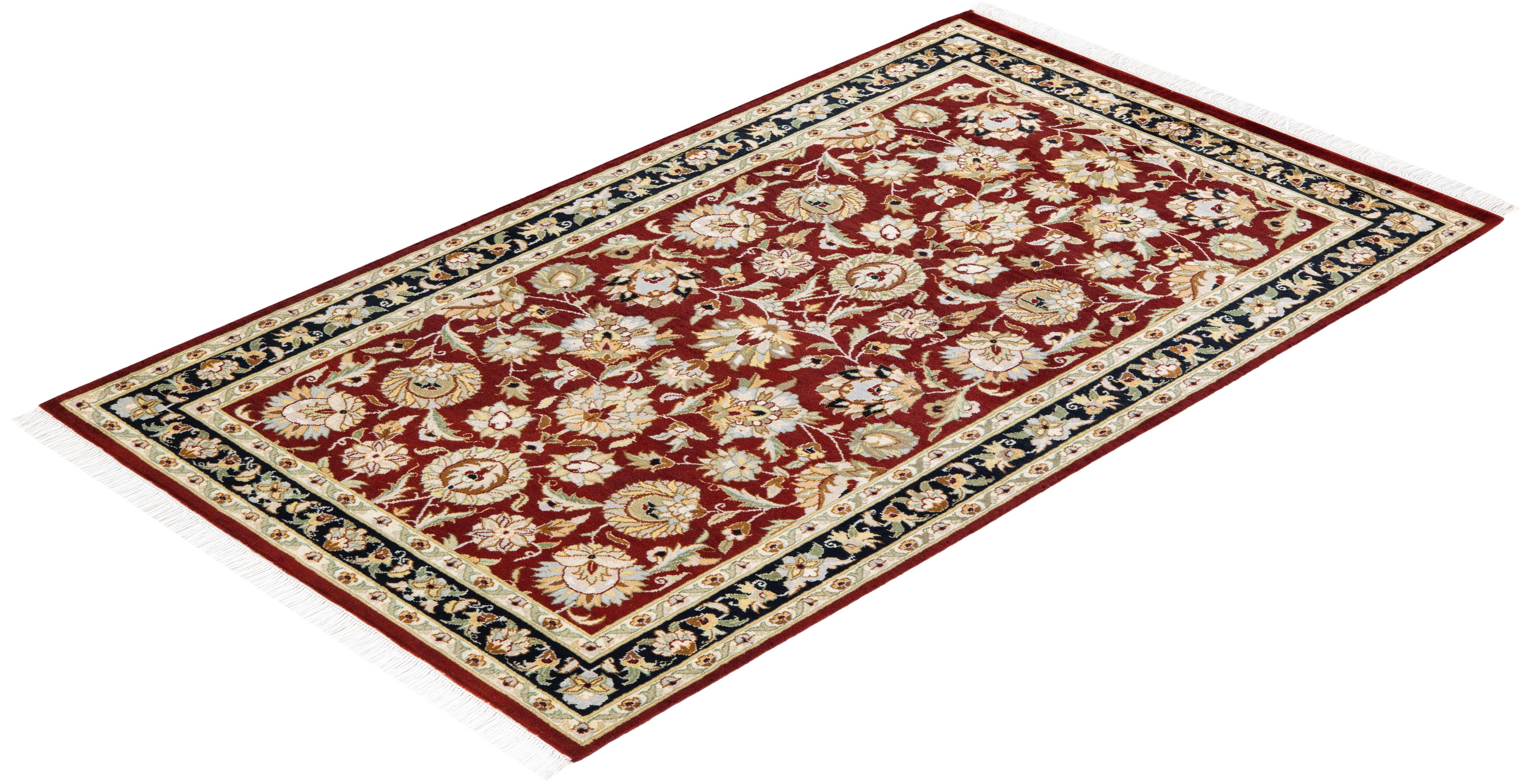 One-Of-A-Kind Hand Knotted Traditional Oriental Mogul Red Area Rug 3' 1
