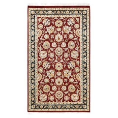 One-Of-A-Kind Hand Knotted Traditional Oriental Mogul Red Area Rug 3' 1" x 5' 3"