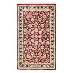 Handgeknüpfter, traditioneller, orientalischer Mogul-Roter Teppich, Unikat