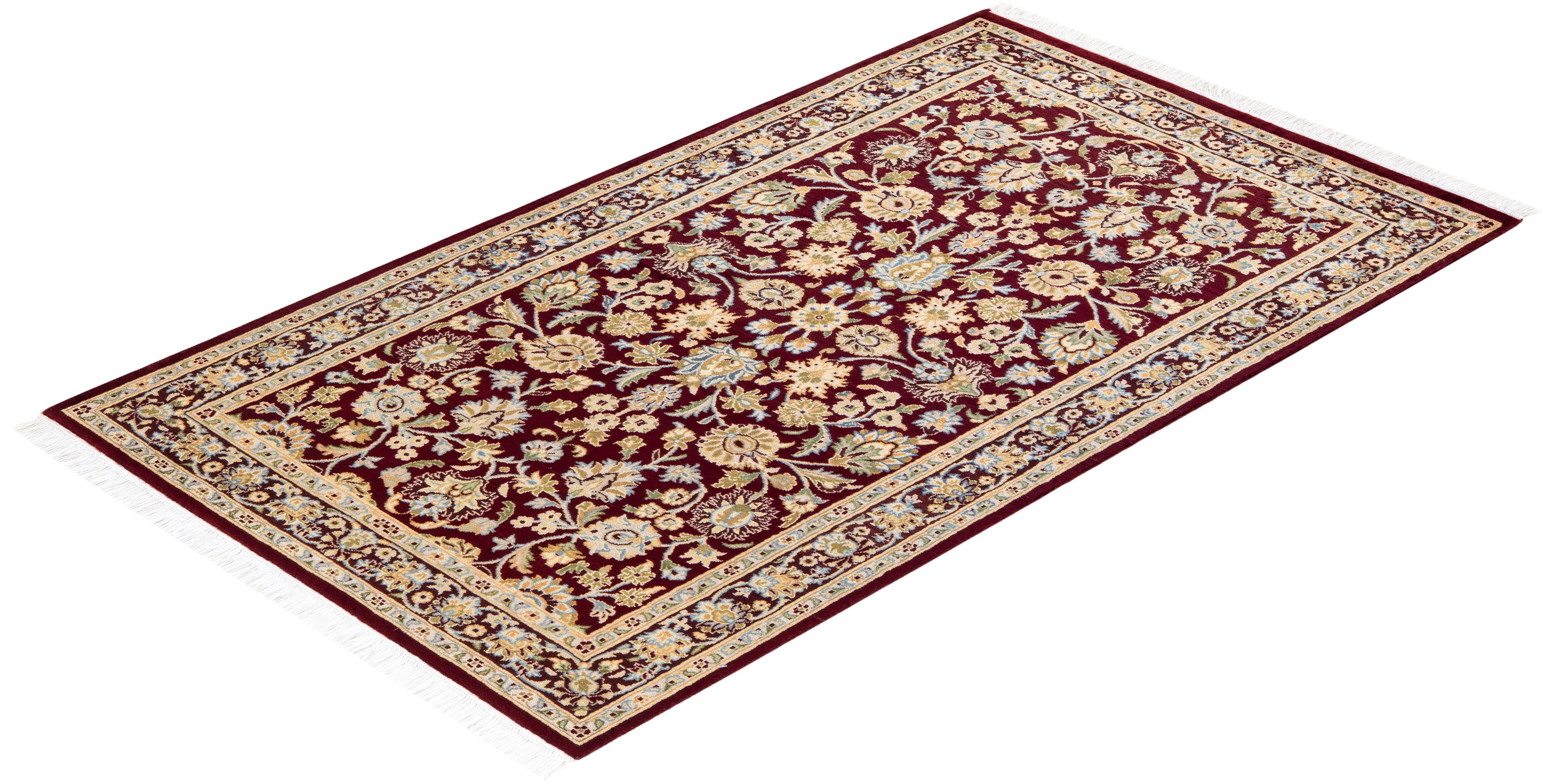 Handgeknüpfter traditioneller orientalischer Mogul-Roter Teppich, handgeknüpft, Unikat im Angebot 2