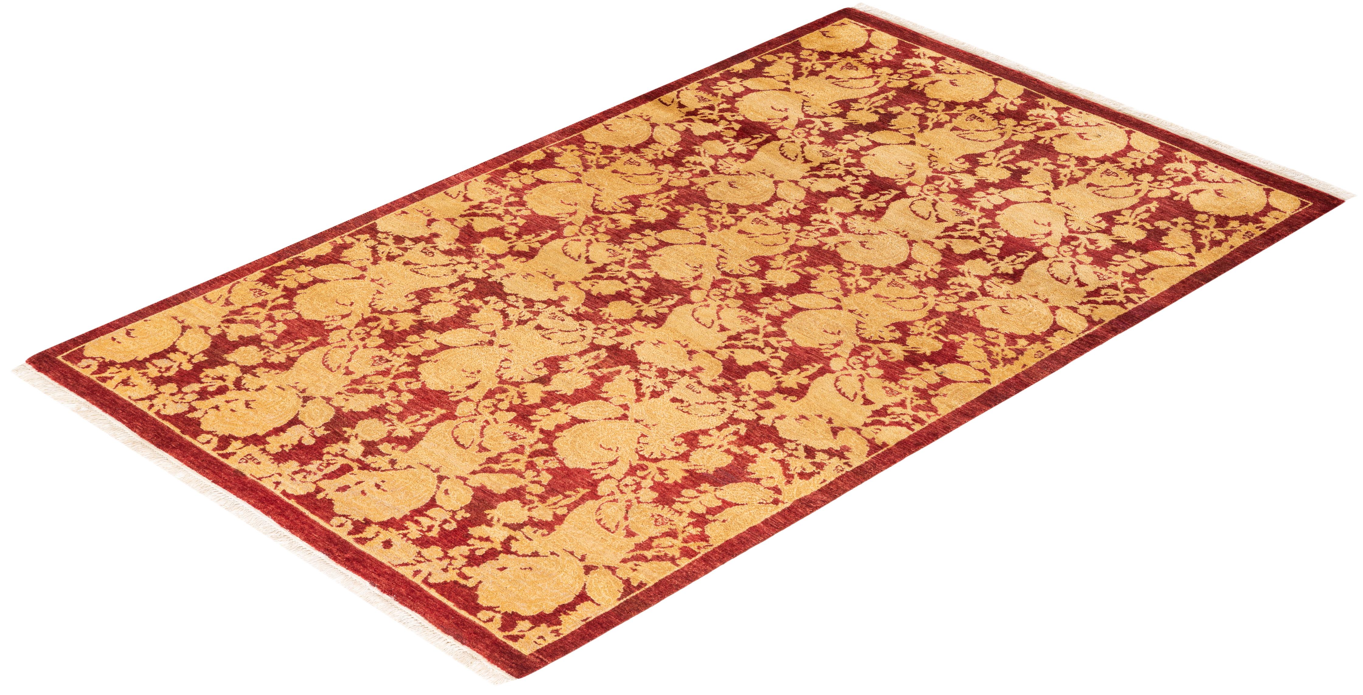 One-Of-A-Kind Hand Knotted Traditional Oriental Mogul Red Area Rug 3' 2