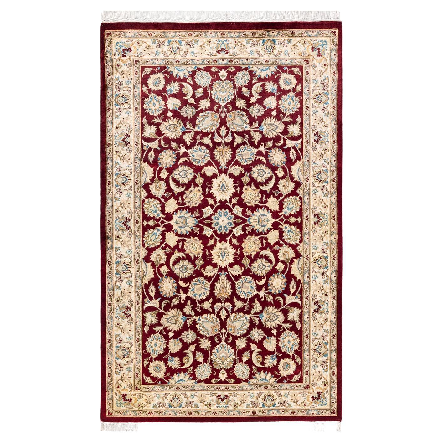 One-of-a-kind Hand Knotted Traditional Oriental Mogul Red Area Rug For Sale