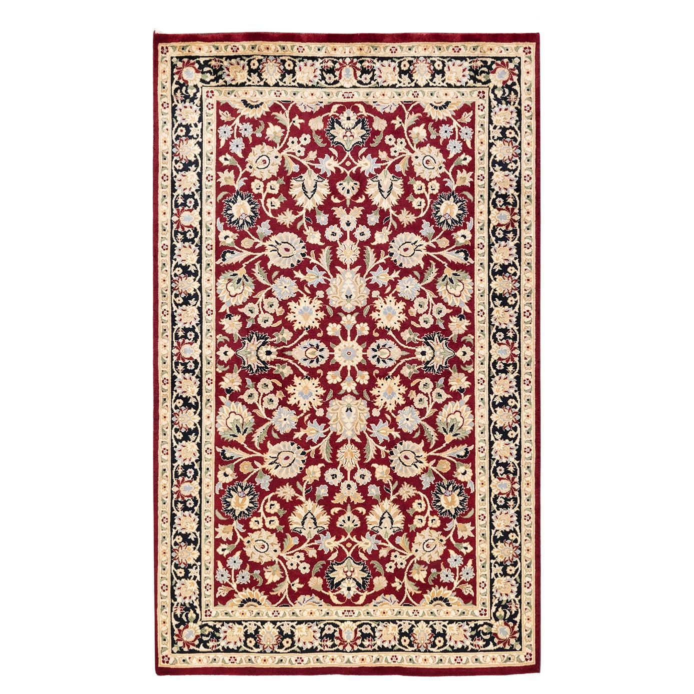 Handgeknüpfter traditioneller orientalischer Mogul-Roter Teppich, handgeknüpft, Unikat