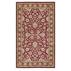 Tapis traditionnel oriental rouge moghol noué à la main, unique en son genre