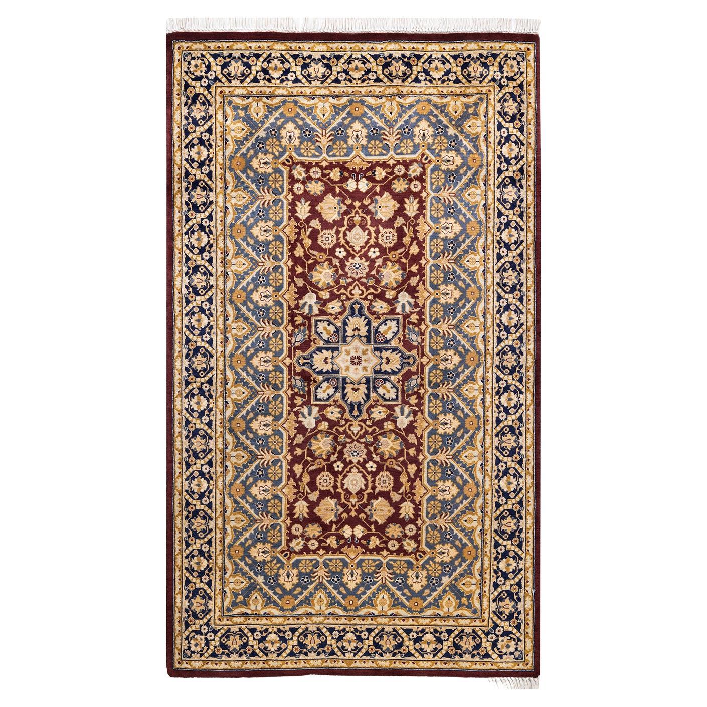 One of a Kind Hand Knotted Traditional Oriental Mogul Red Area Rug For