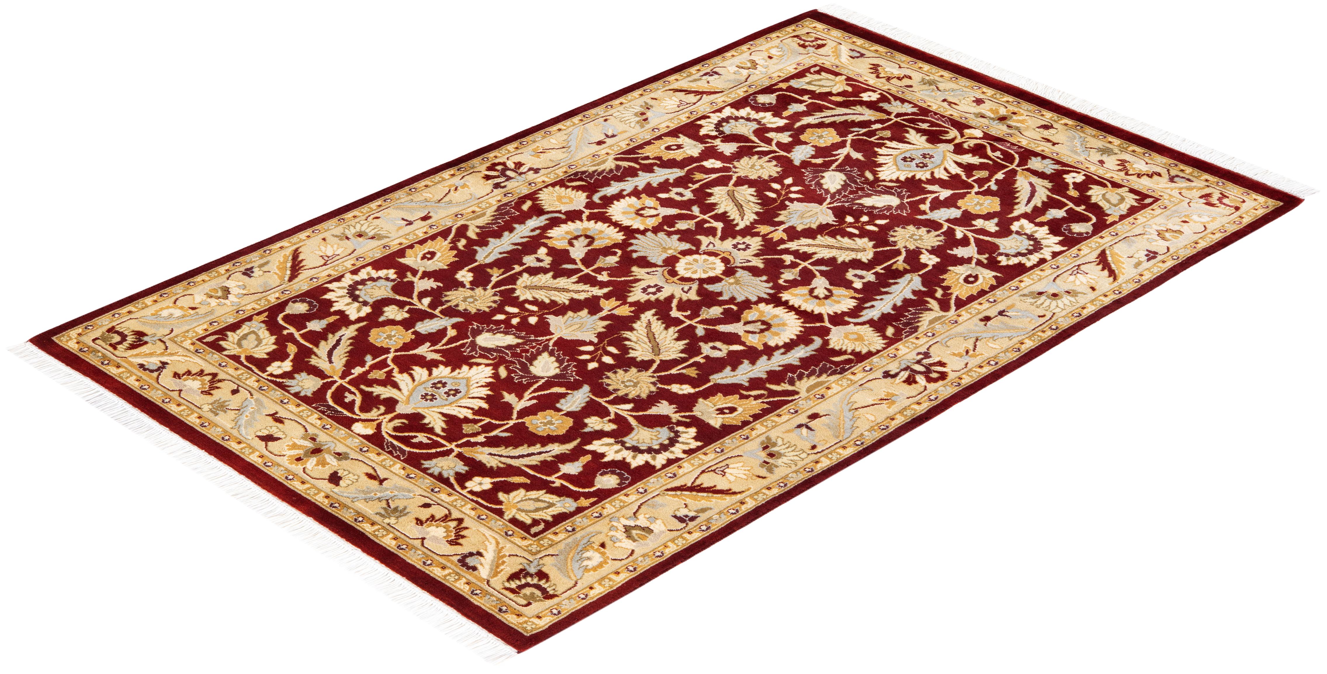 Handgeknüpfter traditioneller orientalischer Mogul-Roter Teppich, handgeknüpft, Unikat im Angebot 2