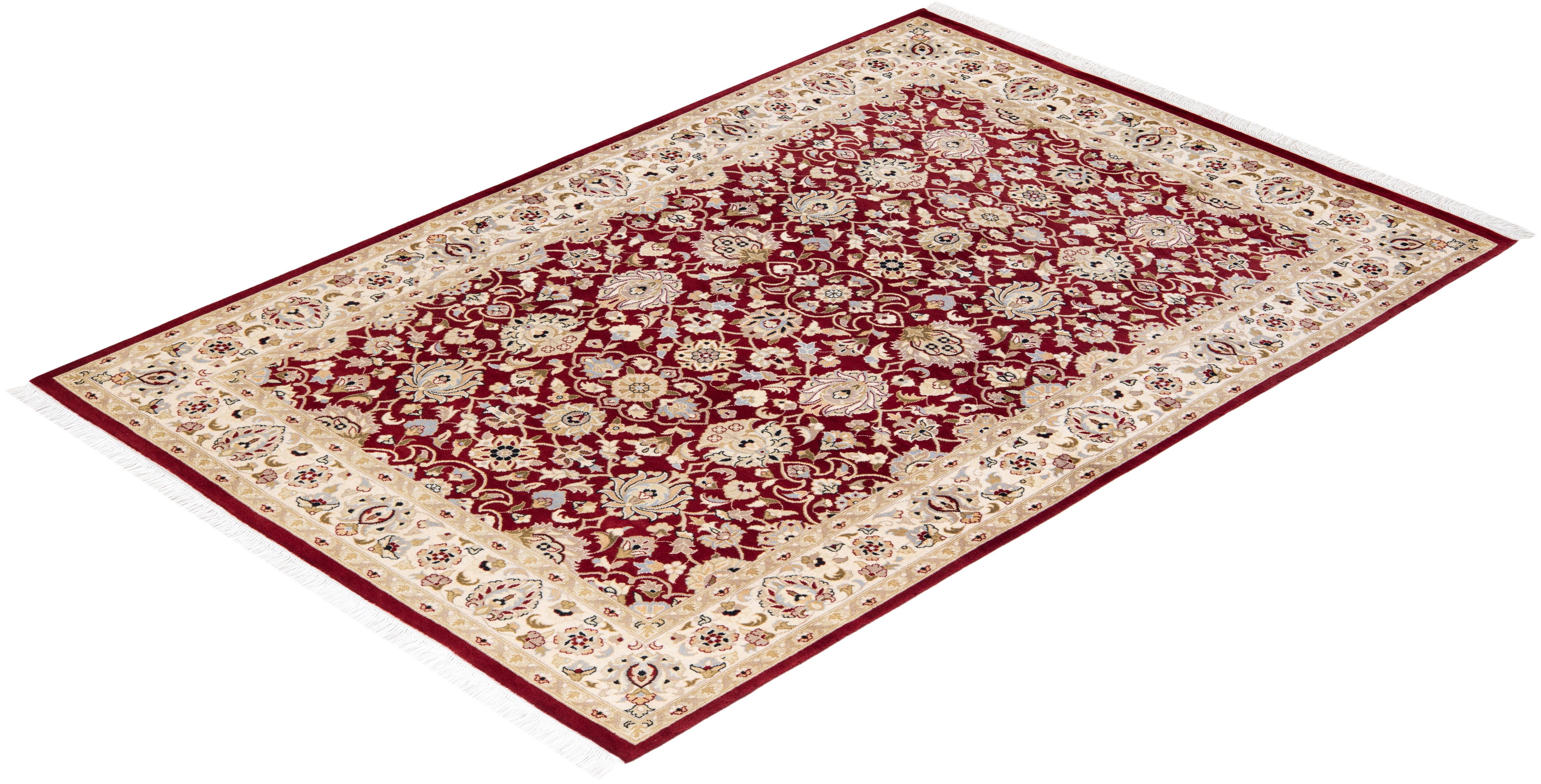 Handgeknüpfter traditioneller orientalischer Mogul-Roter Teppich, handgeknüpft, Unikat im Angebot 2