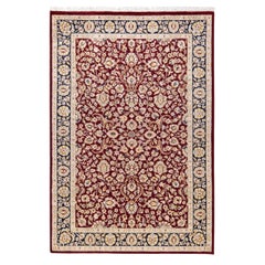 Handgeknüpfter traditioneller orientalischer Mogul-Roter Teppich, handgeknüpft, Unikat