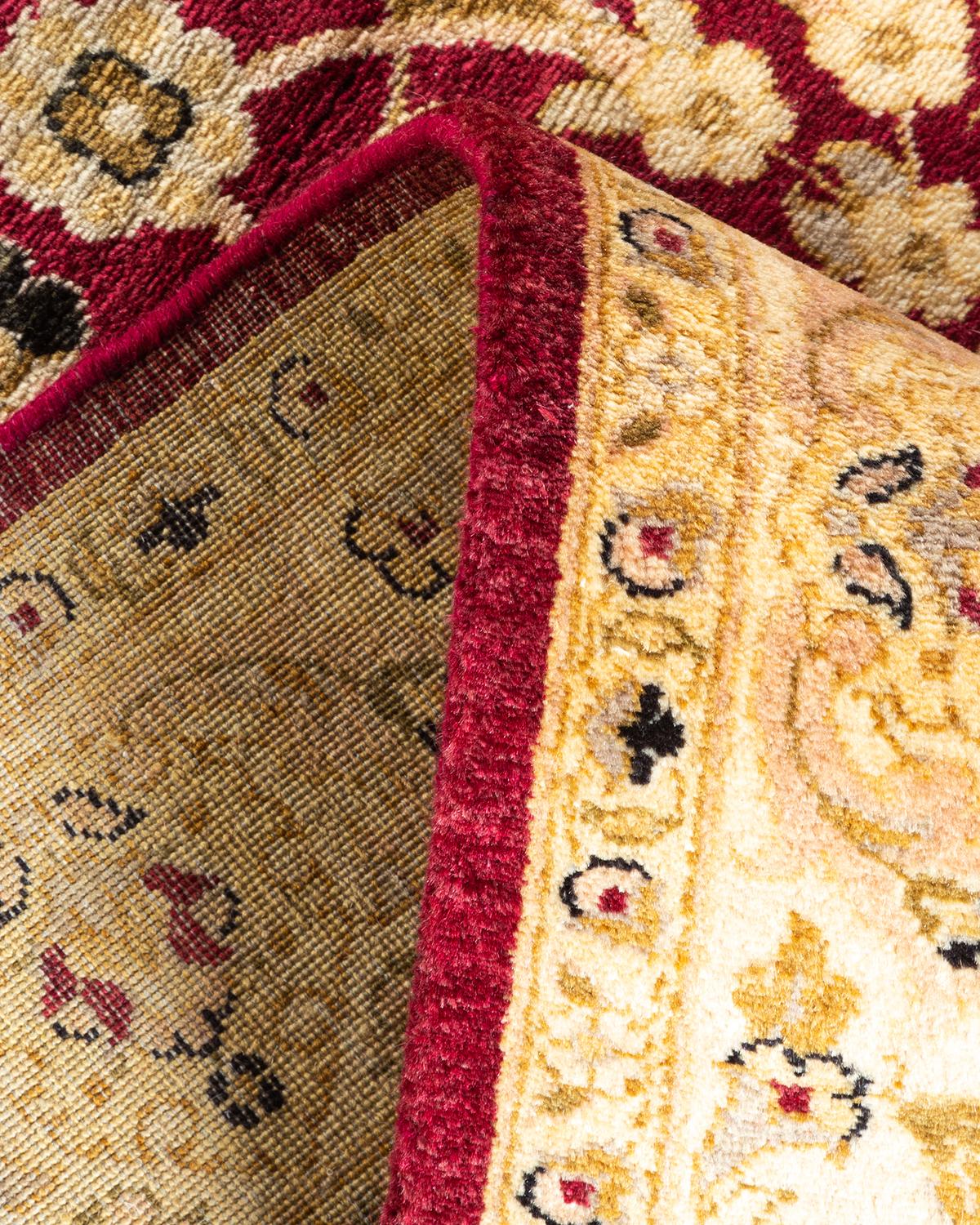 Alfombra Oriental Tradicional Mogul Roja Anudada a Mano Única en su Género Lana en venta