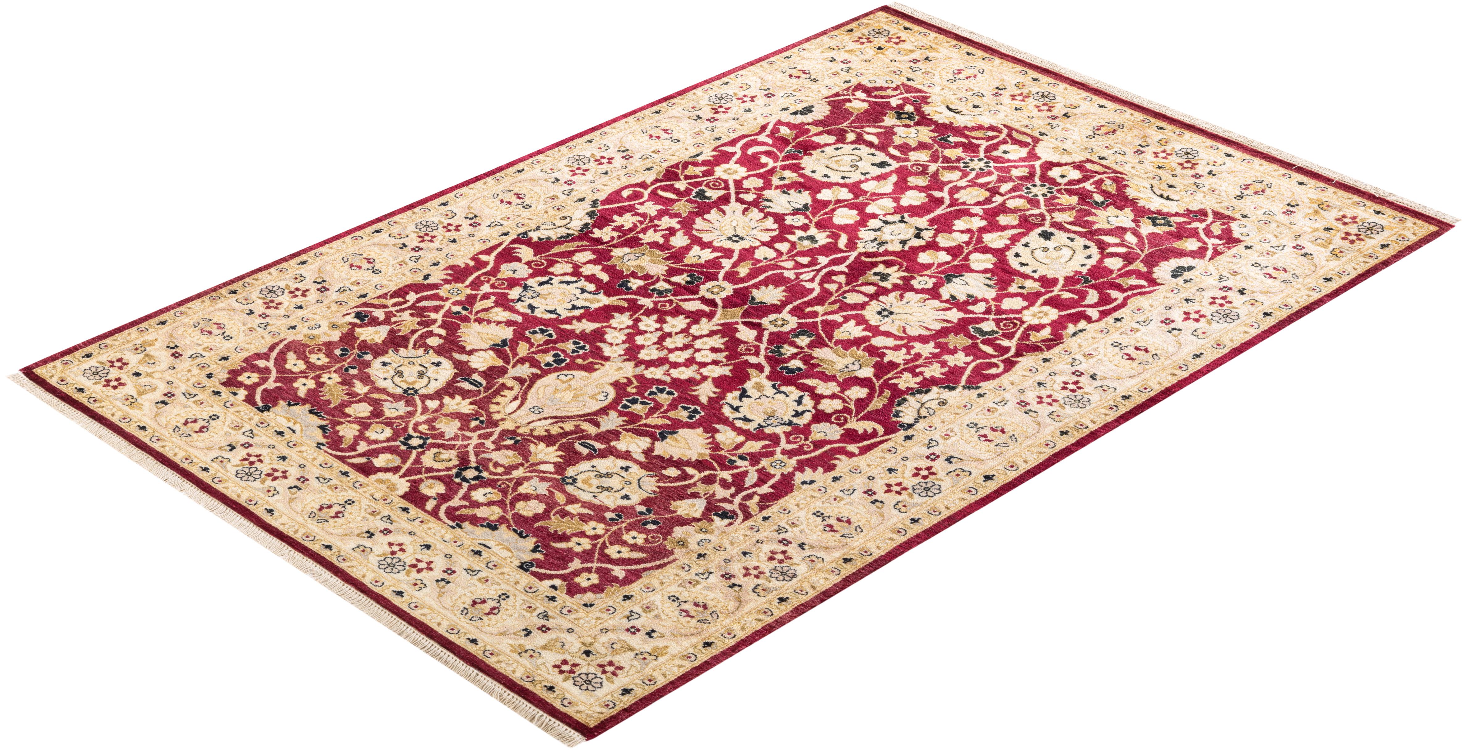 Alfombra Oriental Tradicional Mogul Roja Anudada a Mano Única en su Género en venta 2