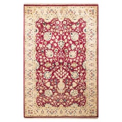 Tapis d'Orient traditionnel Mogul rouge, noué à la main, unique en son genre